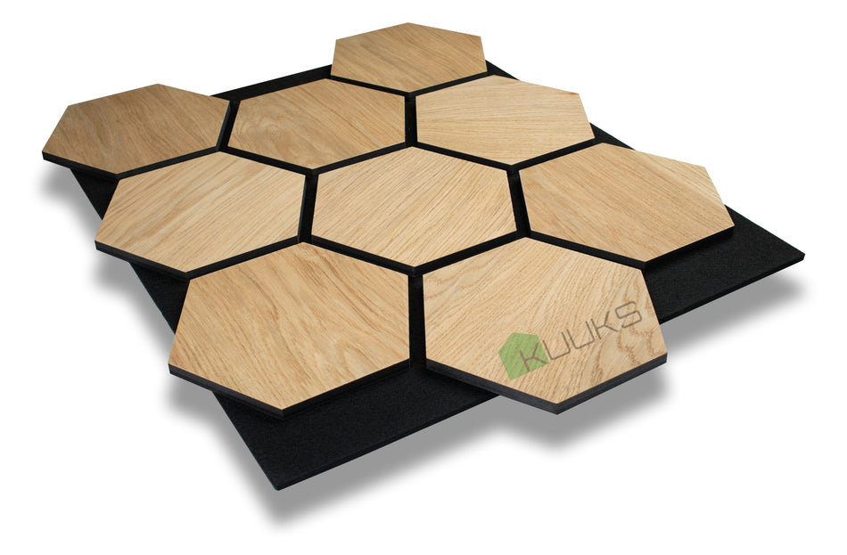 BUY Wooden Acoustic Panel, Hexagon, Oak on Black Felt, 670x580 mm | GREEN FINGER IRELAND