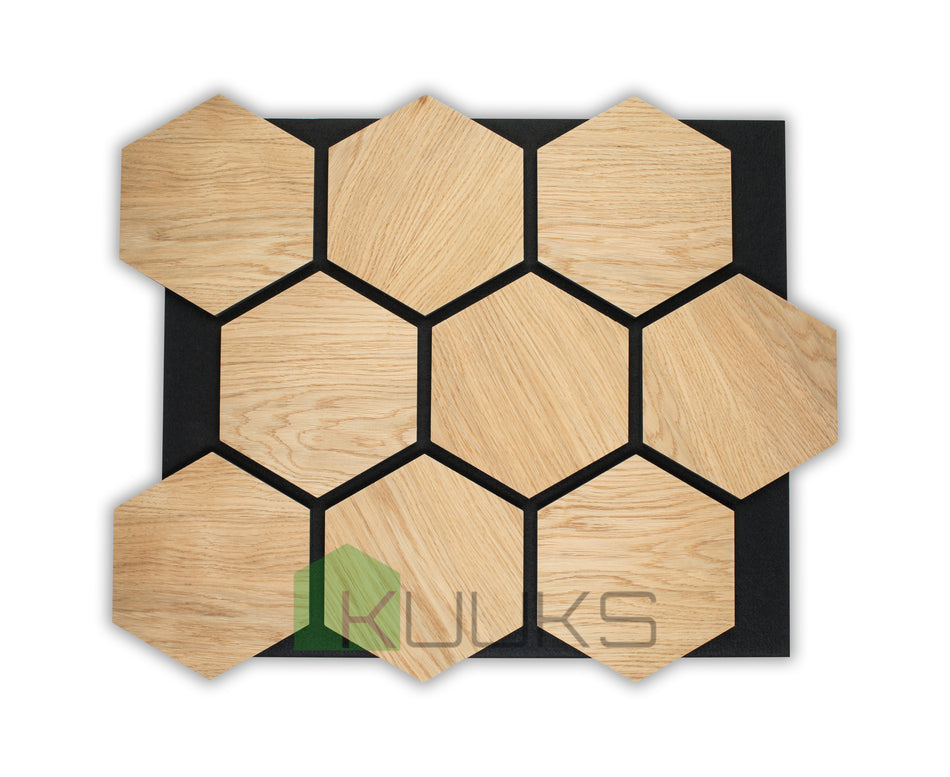 BUY Wooden Acoustic Panel, Hexagon, Oak on Black Felt, 670x580 mm | GREEN FINGER IRELAND