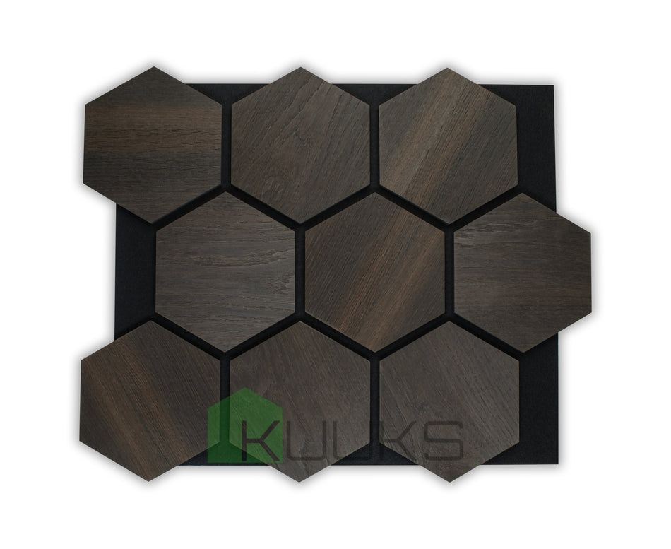 BUY Wooden Acoustic Panel, Hexagon, Smoked Oak on Black Felt, 670x580 mm | GREEN FINGER IRELAND