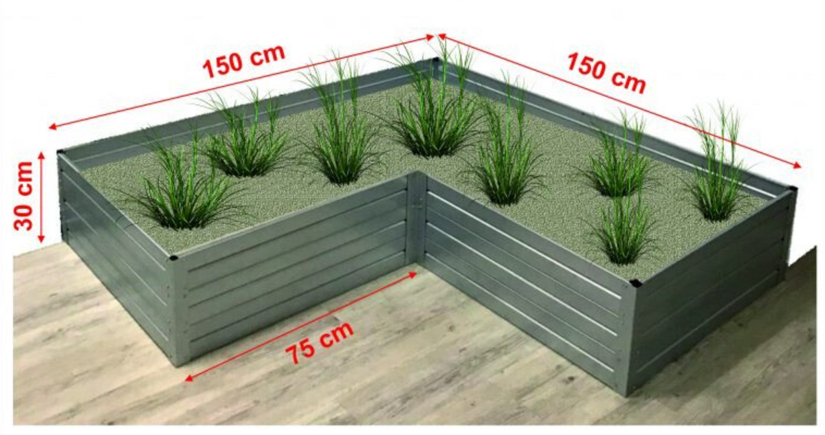 BUY Raised Bed, L-Shape, 1500x1500x750x300 mm, Galvanized | GREEN FINGER IRELAND | For Sale