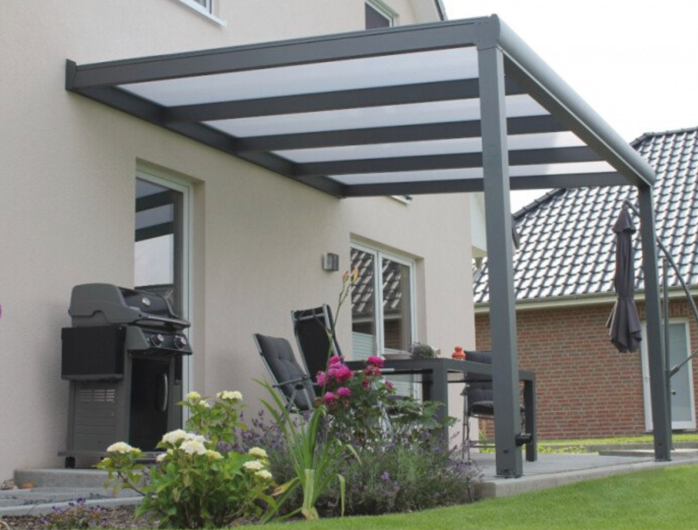 BUY Aluminium Pergola, 4060x3500x2500 mm, RAL7016, 16 mm Polycarbonate Roof | GREEN FINGER IRELAND