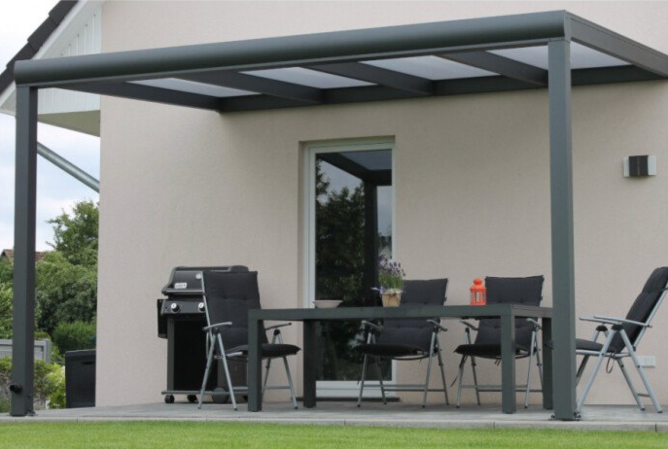BUY Aluminium Pergola, 4060x4000x2500 mm, RAL7016, 16 mm Polycarbonate Roof | GREEN FINGER IRELAND
