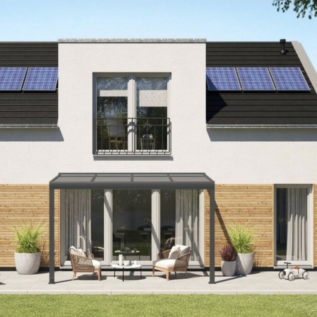 BUY Aluminium Pergola, 4060x3000x2500 mm, RAL7016, 16 mm Polycarbonate Roof | GREEN FINGER IRELAND