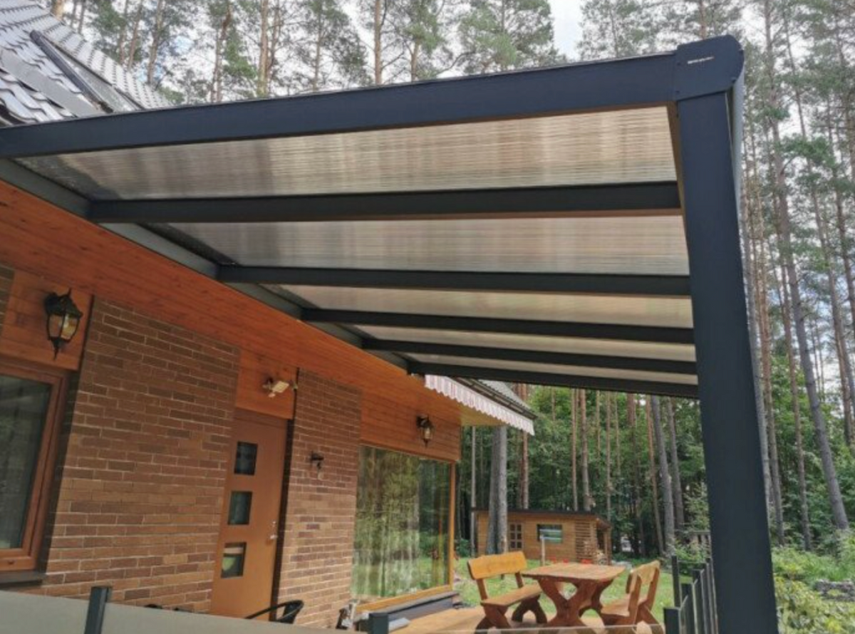 BUY Aluminium Pergola, 3060x3500x2500 mm, RAL7016, 16 mm Polycarbonate Roof | GREEN FINGER IRELAND