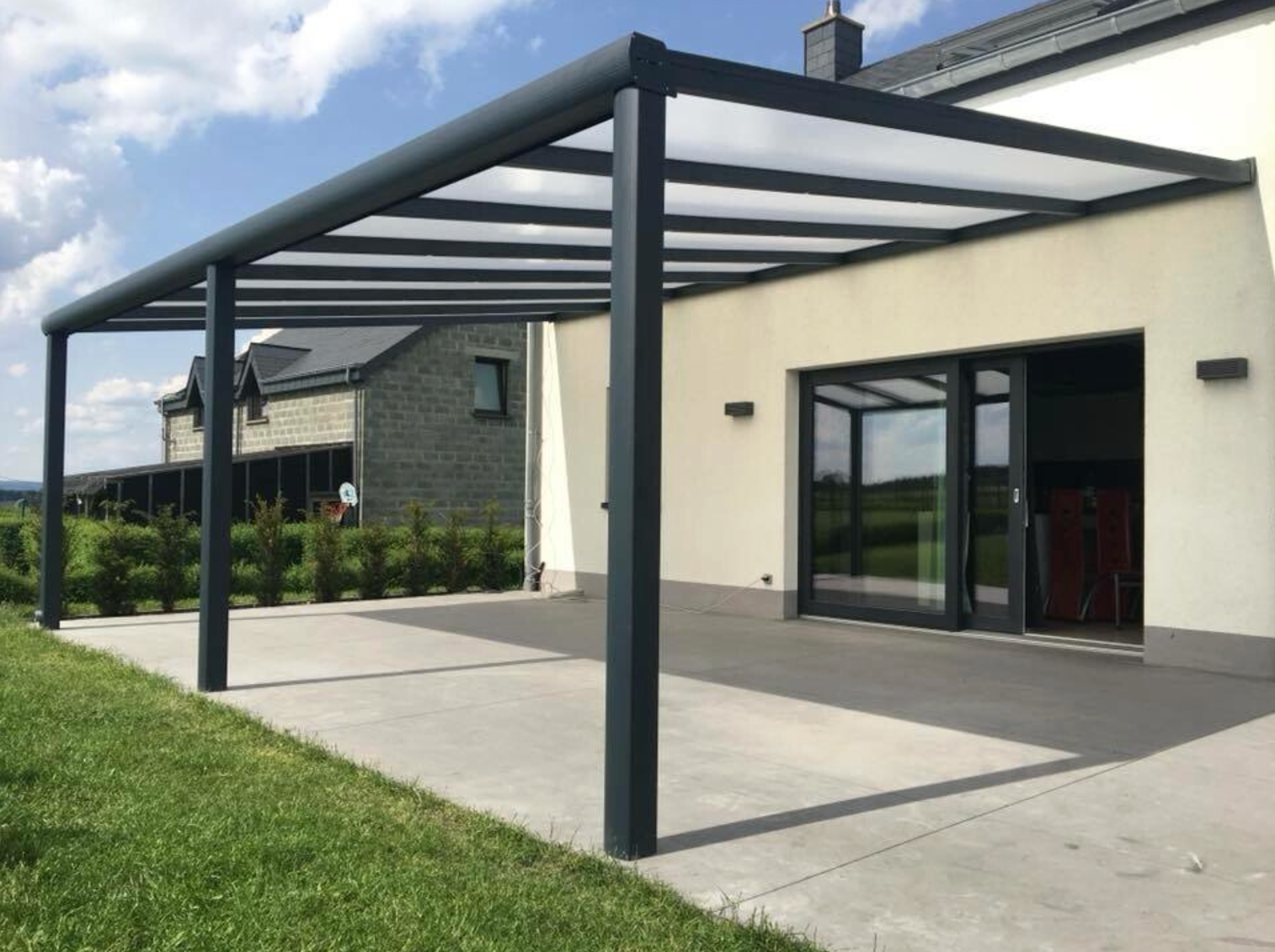 BUY Aluminium Pergola, 3060x3500x2500 mm, RAL7016, 16 mm Polycarbonate Roof | GREEN FINGER IRELAND