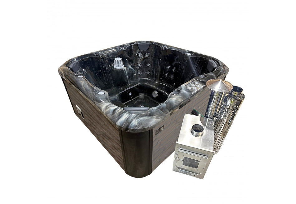 Acrylic square hot tub "Sapphire" 205×205 cm with external wood burner
