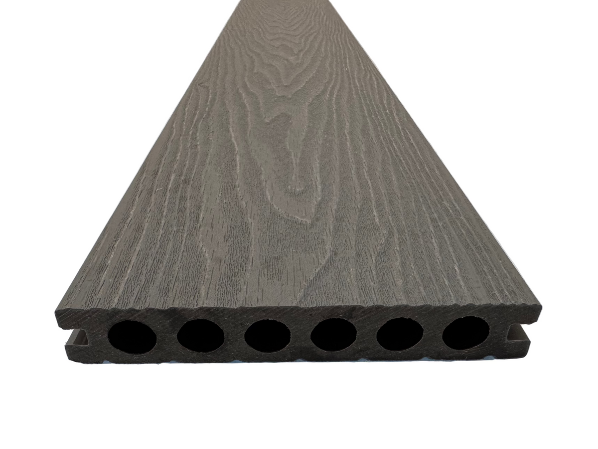 BUY Composite Decking Board, Wood Grain, One Sided, Light Grey, 142x23 mm, 4 m (5.6x1 inch, 13.1 ft) | GREEN FINGER IRELAND