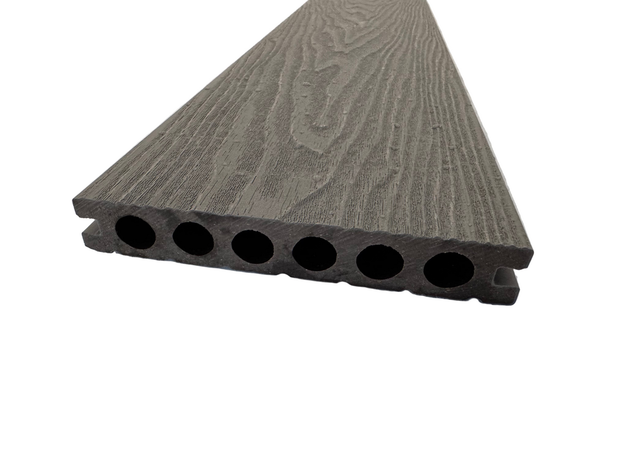 BUY Composite Decking Board, Wood Grain, One Sided, Light Grey, 142x23 mm, 4 m (5.6x1 inch, 13.1 ft) | GREEN FINGER IRELAND