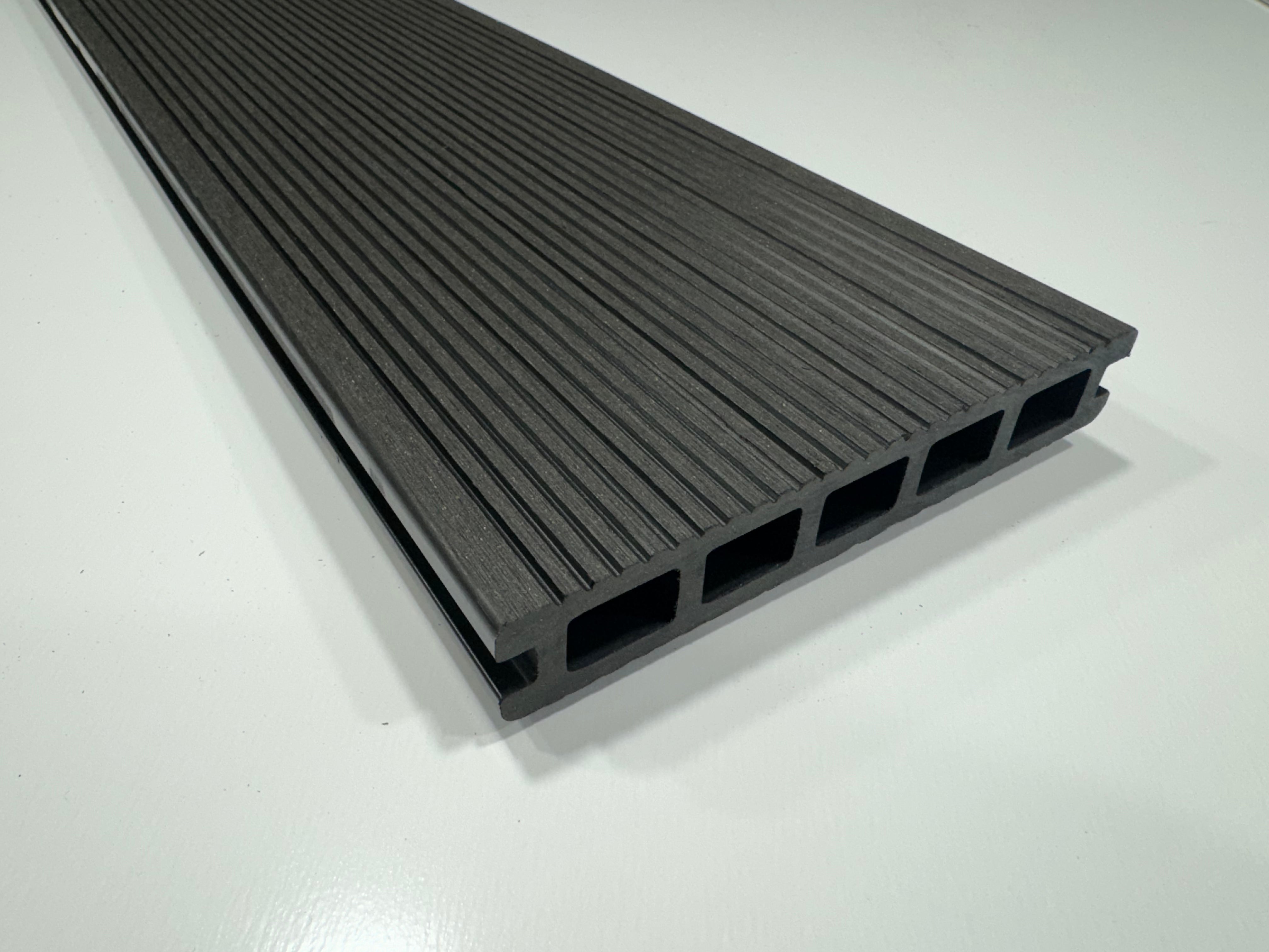 BUY Composite Decking Board, Wood Grain, Double Sided, Black, 148x25 mm, 4 m (5.8x1 inch, 13.1 ft) | GREEN FINGER IRELAND | For Sale