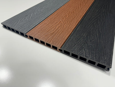 BUY Composite Decking Board, Wood Grain, Double Sided, Black, 148x25 mm, 4 m (5.8x1 inch, 13.1 ft) | GREEN FINGER IRELAND | For Sale