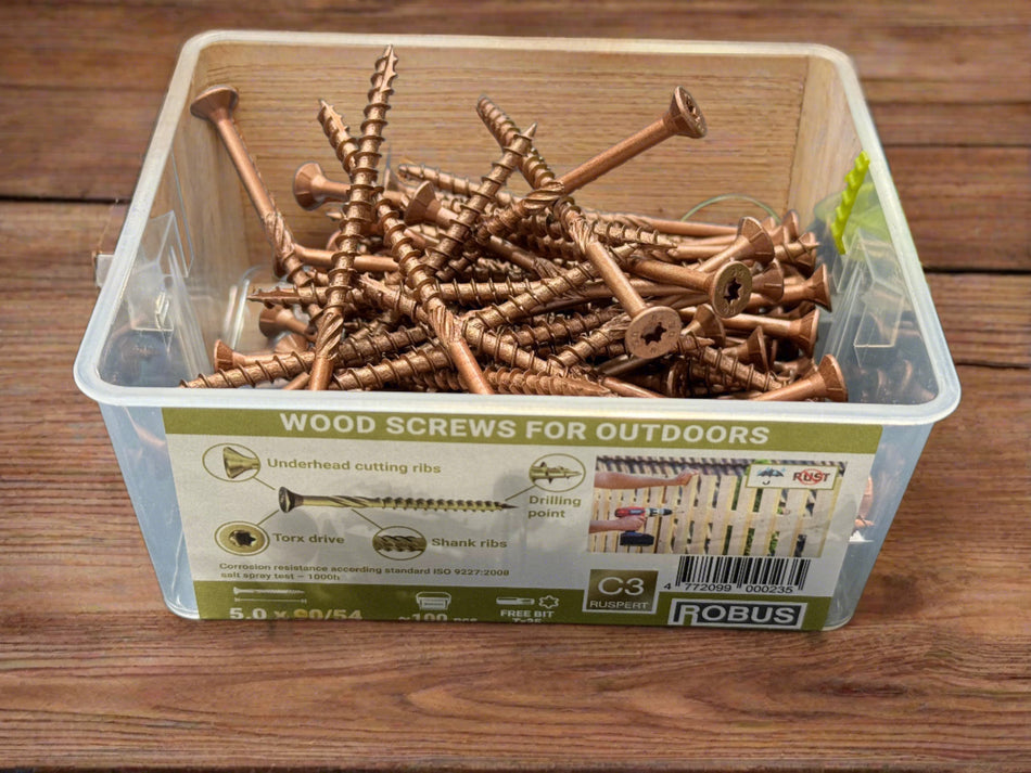 BUY 5x90 mm, Outdoor Wood Screws, Box of 100 pcs, Double Countersunk TX, Anti-Rust C3 | GREEN FINGER IRELAND