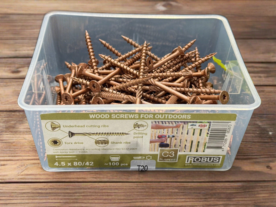 BUY 4.5x80 mm, Outdoor Wood Screws, Box of 100 pcs, Double Countersunk TX, Anti-Rust C3 | GREEN FINGER IRELAND