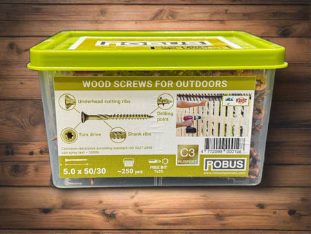 BUY 5x50 mm, Outdoor Wood Screws, Box of 250 pcs, Double Countersunk TX, Anti-Rust C3 | GREEN FINGER IRELAND