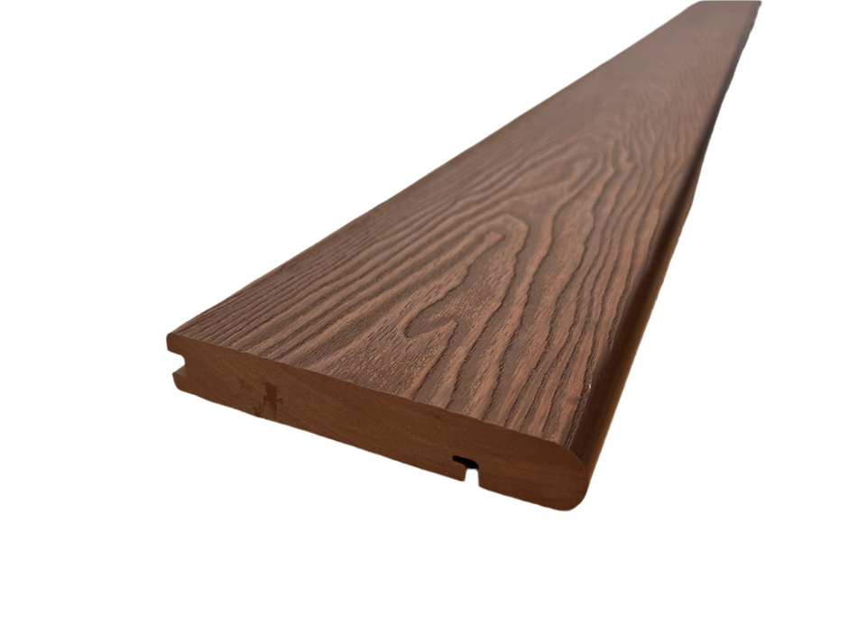 Composite Rounded Step Board, Wood Grain, One Sided, Red Brown, 142x25 mm, 4 m (5.6x1 inch, 13.1 ft)