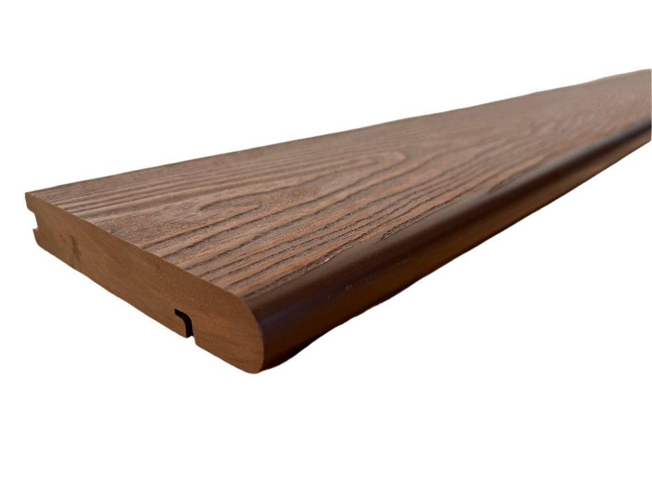 Composite Rounded Step Board, Wood Grain, One Sided, Red Brown, 142x25 mm, 4 m (5.6x1 inch, 13.1 ft)