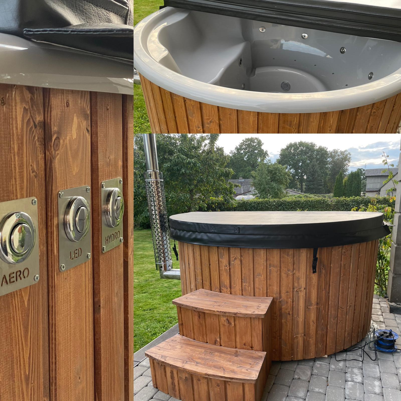 BUY Hot Tub With Jacuzzi & LED Light, Wood Burning, Wooden Finish | GREEN FINGER IRELAND | For Sale