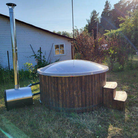 BUY Hot Tub With Jacuzzi & LED Light, Wood Burning, Wooden Finish | GREEN FINGER IRELAND | For Sale