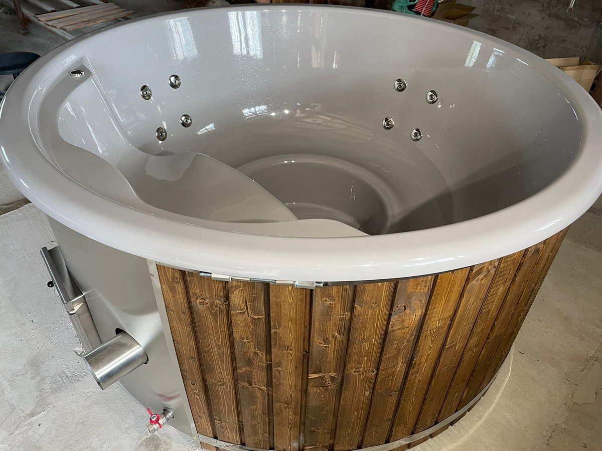 BUY Hot Tub With Jacuzzi & LED Light, Wood Burning, Wooden Finish | GREEN FINGER IRELAND | For Sale