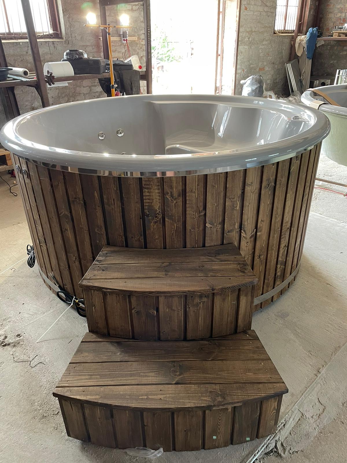 BUY Hot Tub With Jacuzzi & LED Light, Wood Burning, Wooden Finish | GREEN FINGER IRELAND | For Sale