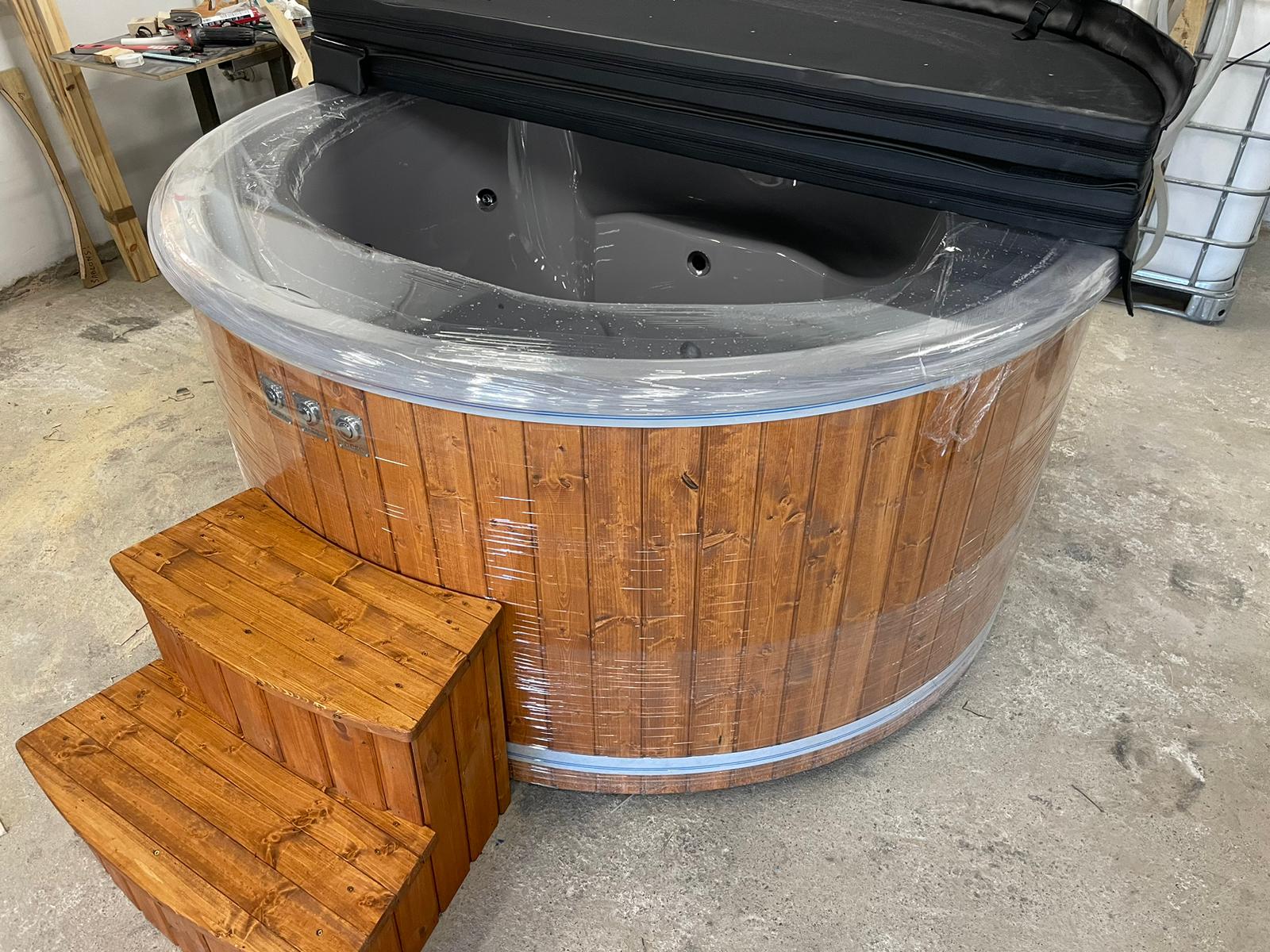 BUY Hot Tub With Jacuzzi & LED Light, Wood Burning, Wooden Finish | GREEN FINGER IRELAND | For Sale