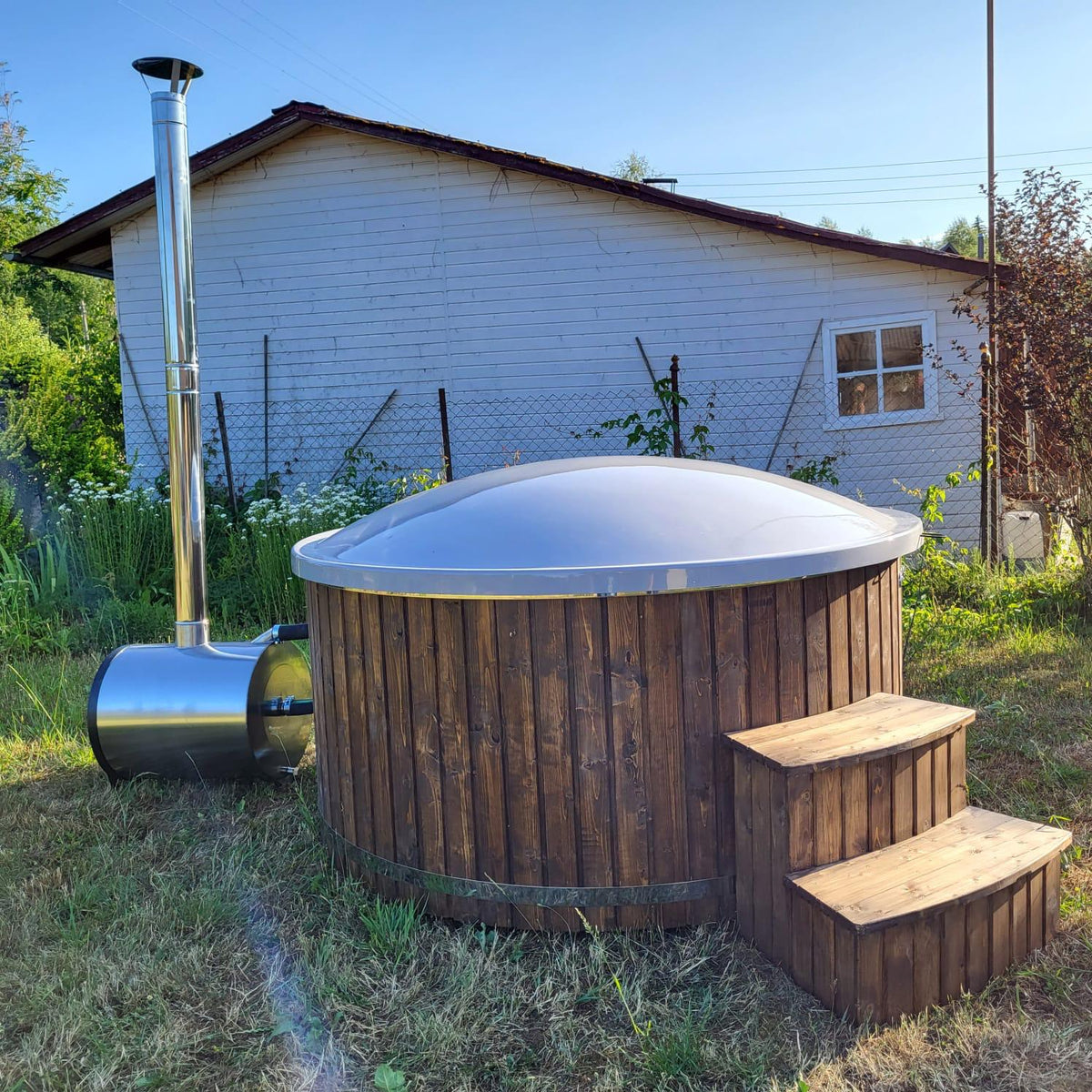 BUY Hot Tub With Jacuzzi & LED Light, Wood Burning, Wooden Finish | GREEN FINGER IRELAND | For Sale