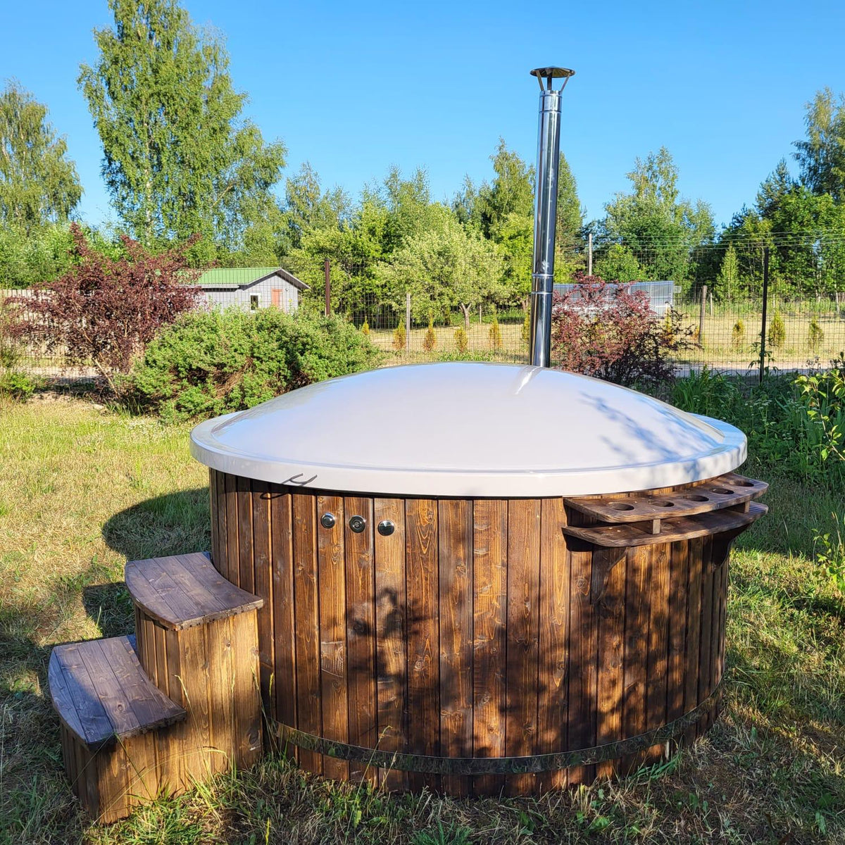 BUY Hot Tub With Jacuzzi & LED Light, Wood Burning, Wooden Finish | GREEN FINGER IRELAND | For Sale