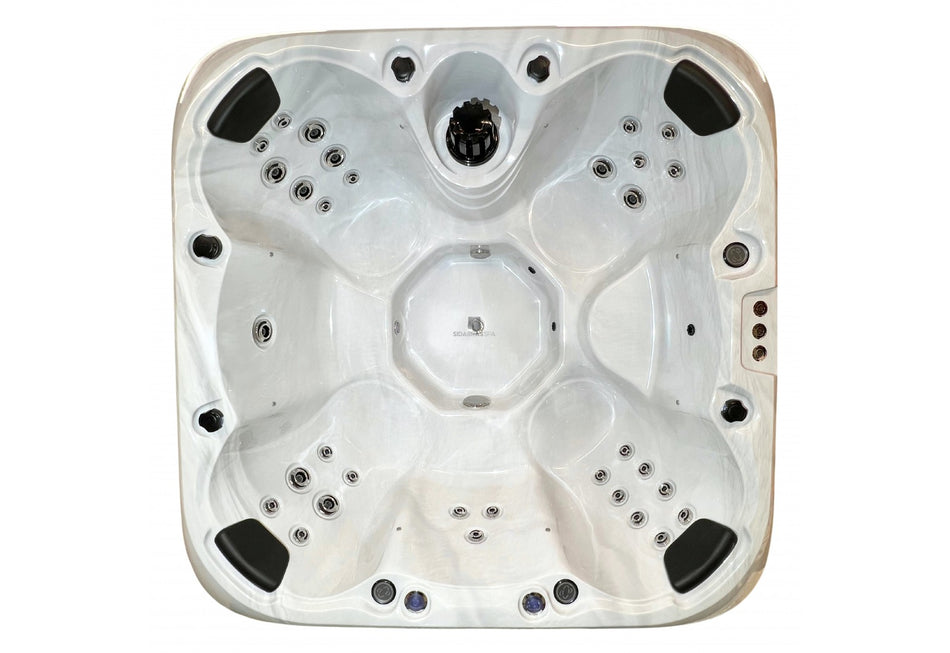 Acrylic, square hot tub "Granite" 205×205cm with external wood burner