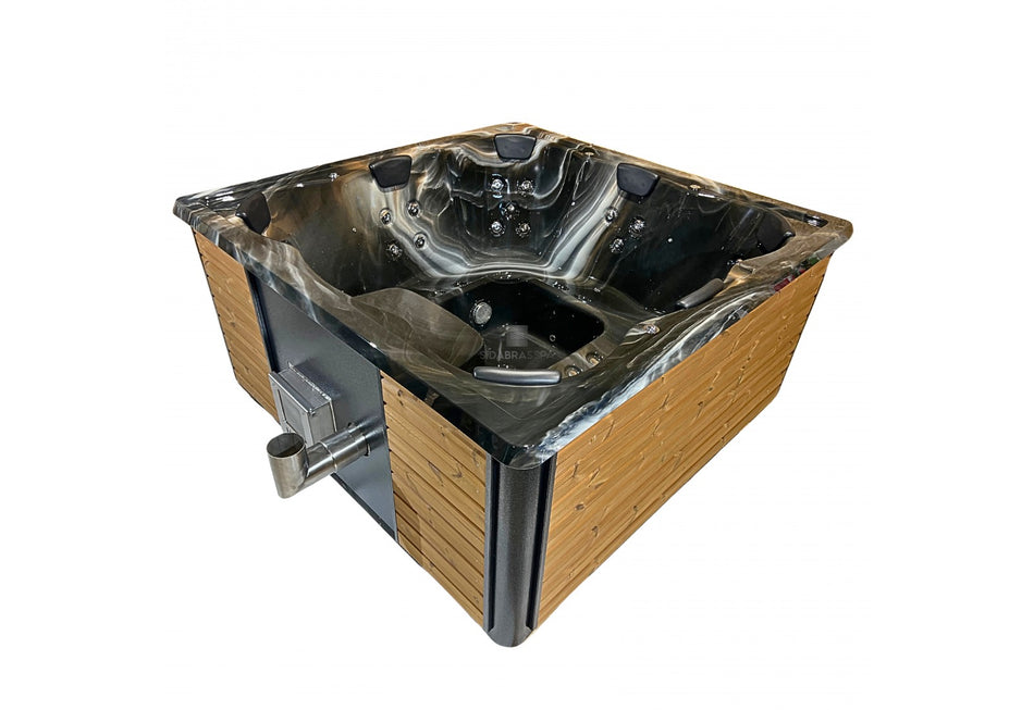 Acrylic square hot tub "TOPAZ" 225x225cm with integrated wood burner