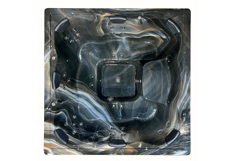 Acrylic square hot tub "TOPAZ" 225x225cm with integrated wood burner