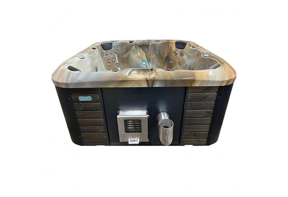 Acrylic square hot tub "Sapphire" 205×205cm with integrated wood burner