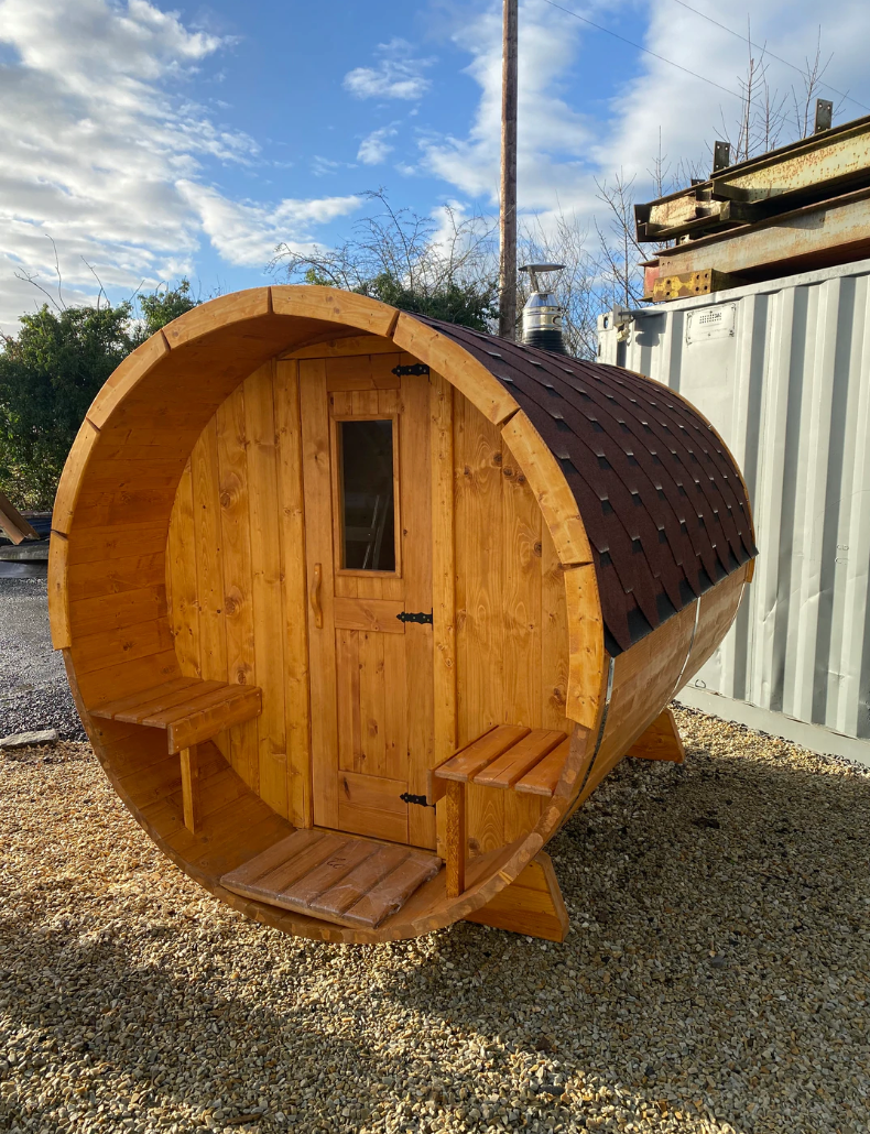 BUY Barrel Sauna, 2 m, Terrace on Front Side 50 cm | GREEN FINGER IRELAND | For Sale