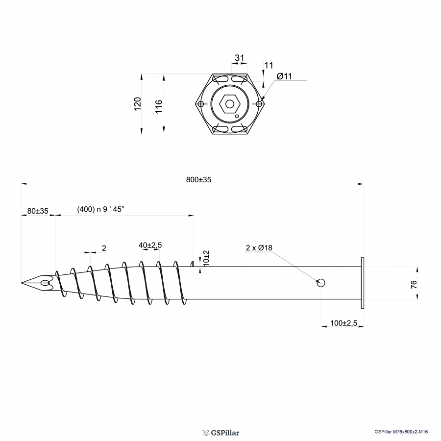 BUY M - Ground Screw, Galvanized, 800x76x2 mm, M16 | GREEN FINGER IRELAND | For Sale