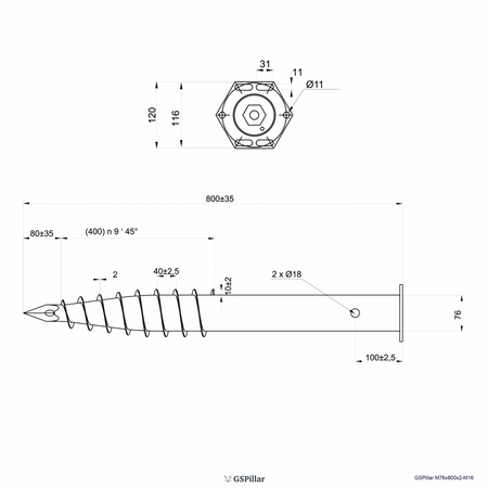 BUY M - Ground Screw, Galvanized, 800x76x2 mm, M16 | GREEN FINGER IRELAND | For Sale