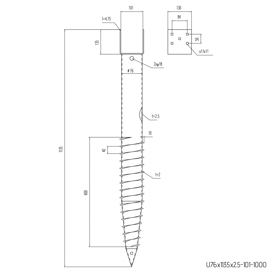 BUY U - Ground Screw, Galvanized, 1135x76x2.5 mm, 101 mm | GREEN FINGER IRELAND | For Sale