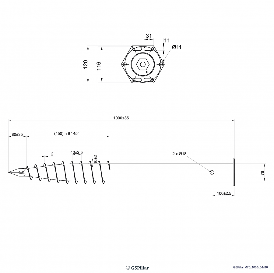 BUY M - Ground Screw, Galvanized, 1000x76x3 mm, M16 | GREEN FINGER IRELAND | For Sale